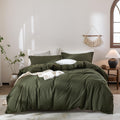 Warm Moment Olive Green Duvet Cover Queen Size, 100% Washed Cotton Bedding Set Cover 1 Duvet Cover 90Inch X 90Inch With Zipper C