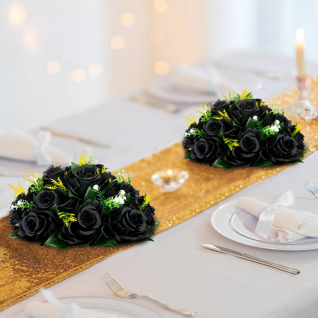 Blosmon Flower Balls Wedding Rose Centerpieces 10 Pcs Black Fake Flowers Kissing Balls Decor Artificial Floral Arrangements Flow