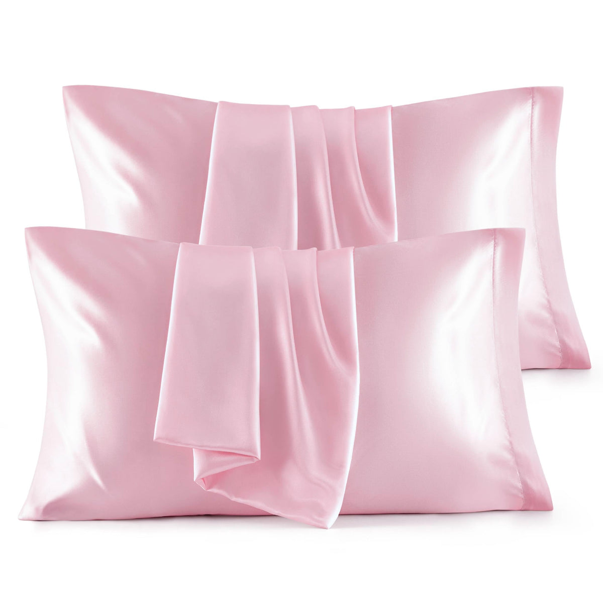 Bedsure King Size Satin Pillowcase Set Of 4 - Pink Silky Pillow Cases For Hair And Skin 20X36 Inches, Pillow Covers With Envelop