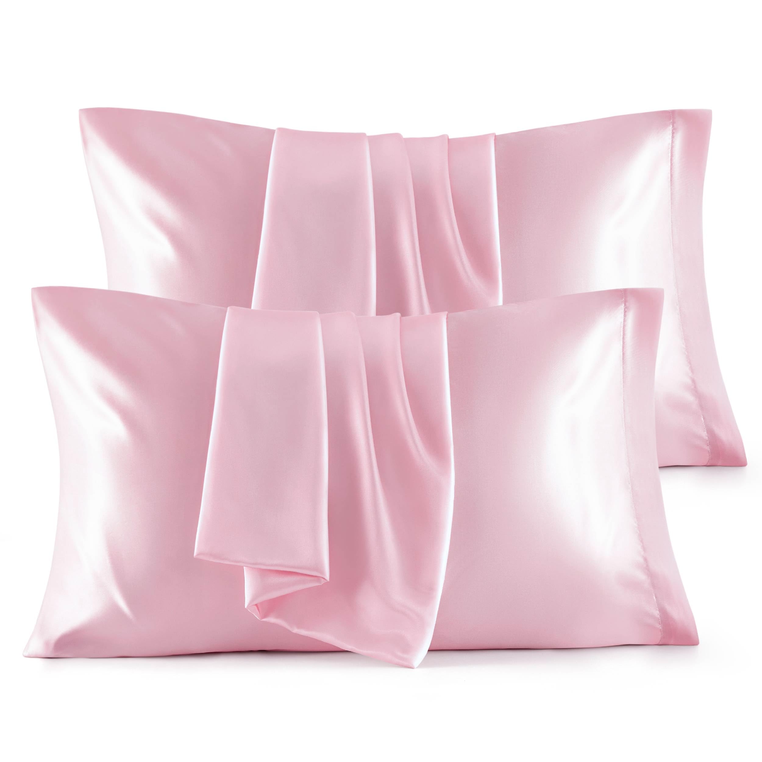 Bedsure King Size Satin Pillowcase Set Of 4 - Pink Silky Pillow Cases For Hair And Skin 20X36 Inches, Pillow Covers With Envelop