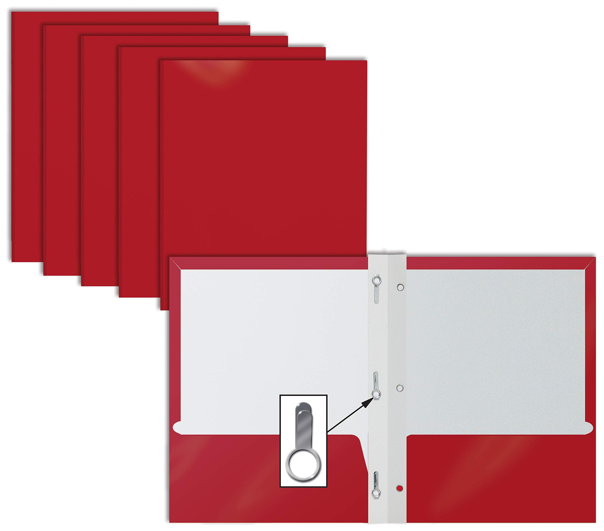Better Office Products 2 Pocket Glossy Red Paper Folders With Prongs, 25 Pack, Letter Size, High Gloss Red Paper Portfolios With