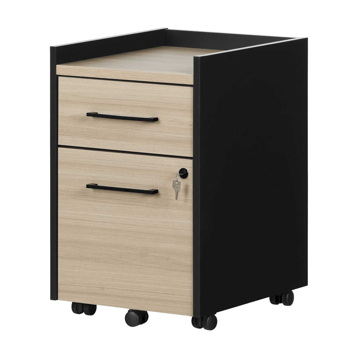 South Shore Kozack 2-Drawer Mobile File Cabinet, Vertical, Soft Elm And Matte Black