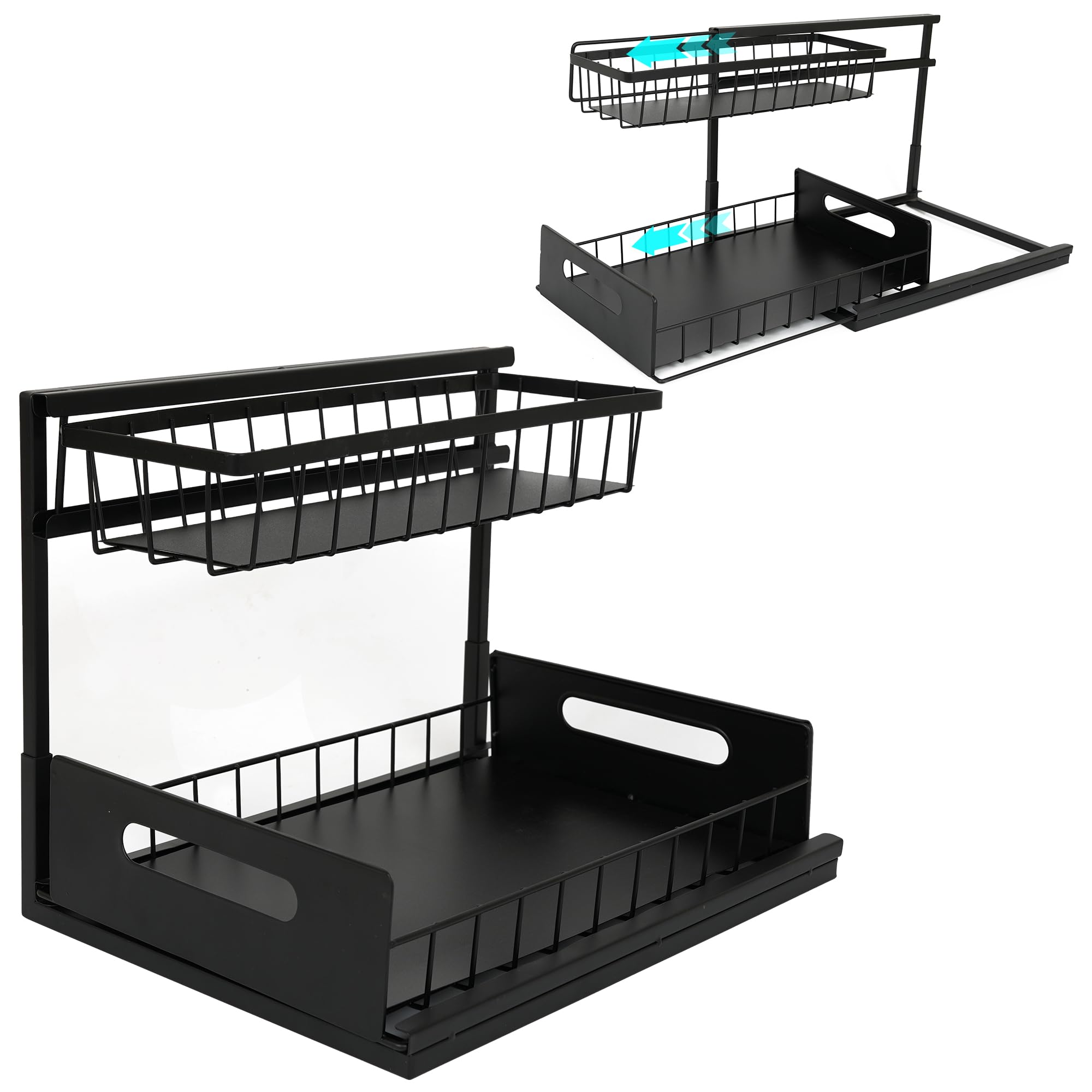 Elivara Under Sink Organizer 2Pack  Pull Out Sliding Storage Rack, LShaped Design For Kitchen & Bathroom Cabinet, HeavyDuty 