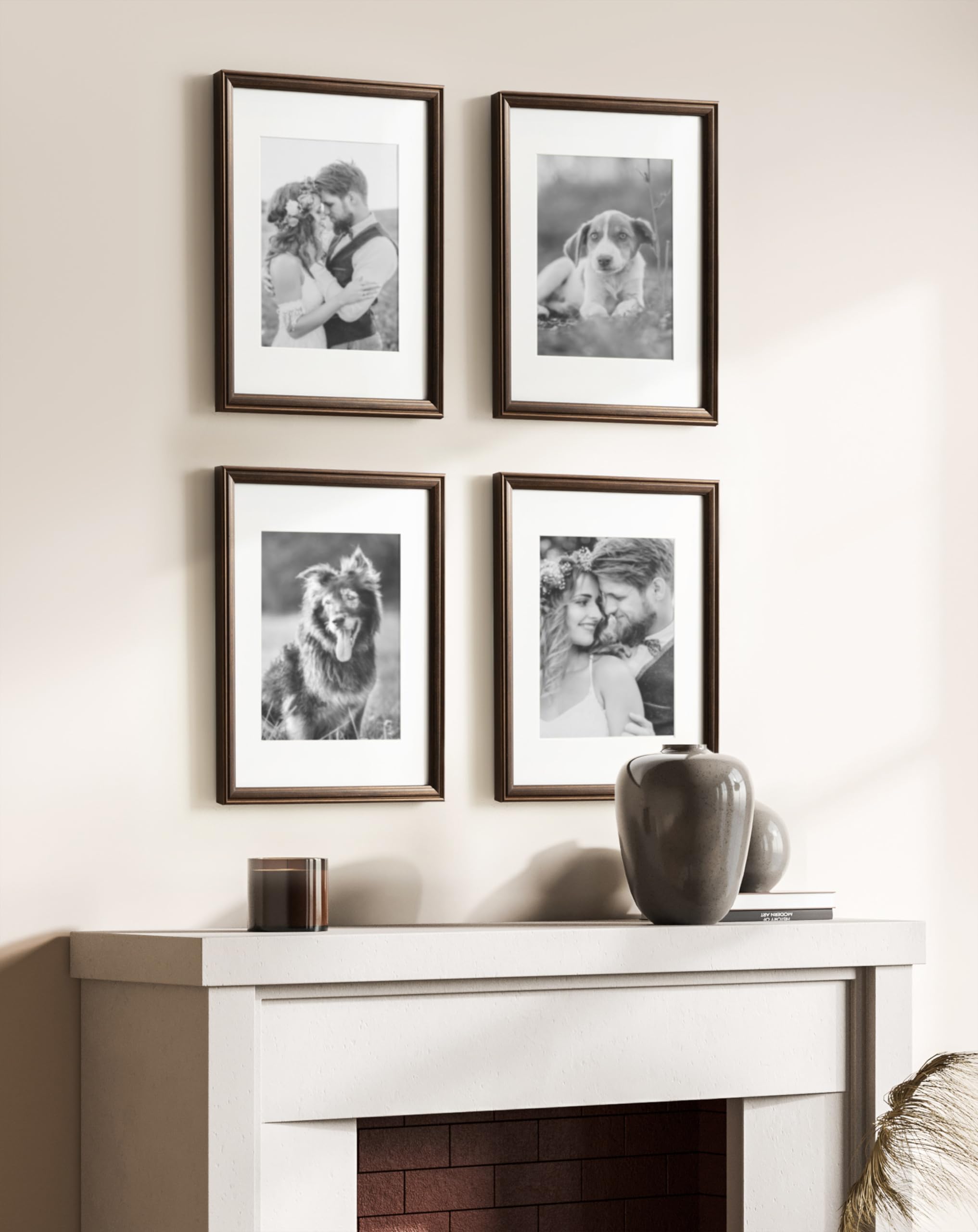 Kate And Laurel Adlynn Rectangle Picture Frame Set Of 4, 11 X 14 Matted To 8 X 10, Bronze, Vintage Four-Piece Frame Set For Gall