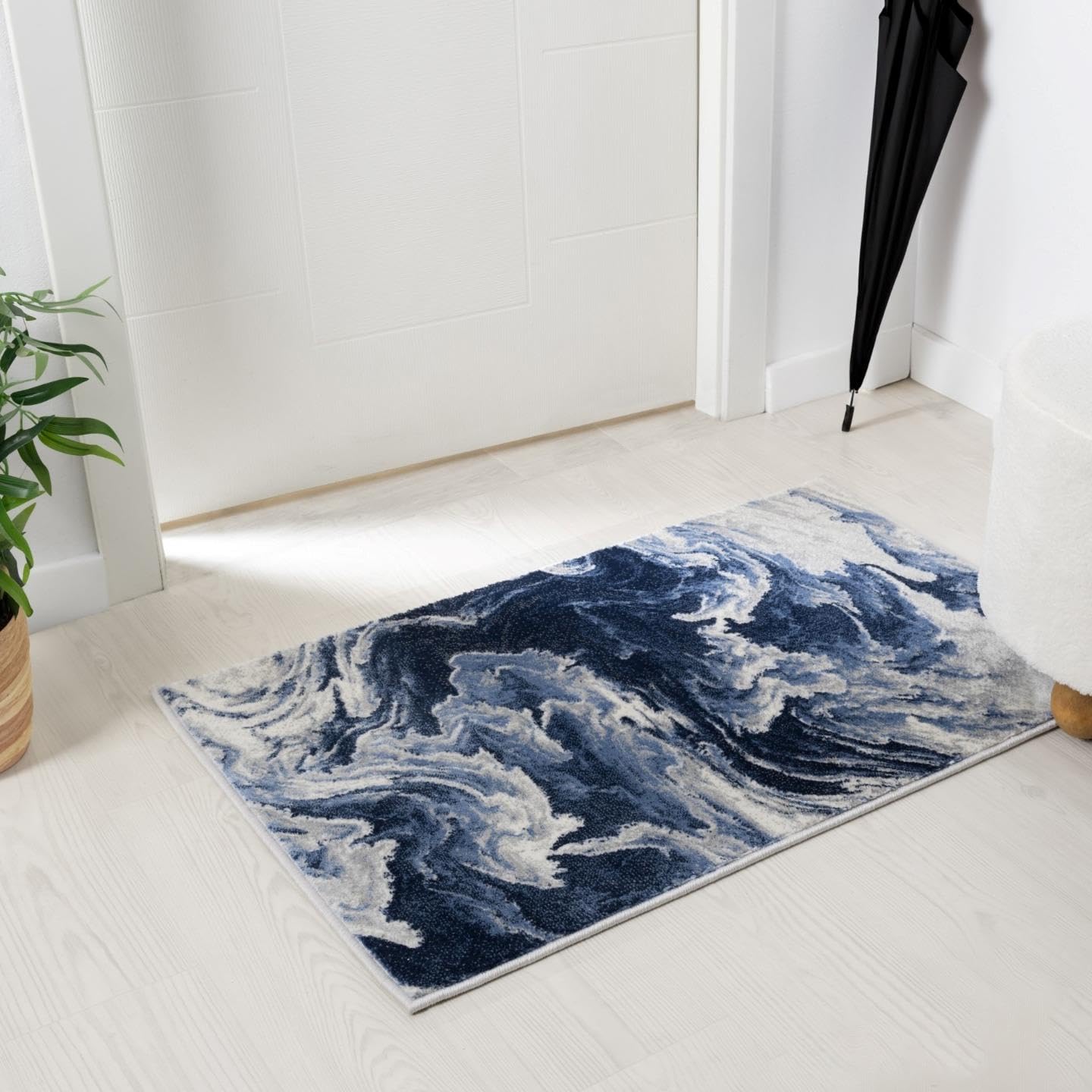 LUXE WEAVERS Marble Abstract Clouds Area Rug,Blue,2X3