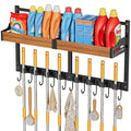 Freexployer Broom and Mop Organizer Wall Hanging, Broom Holder Wall Mount with Cleaning Supplies Organizer, Broom Hanger Wall Mo