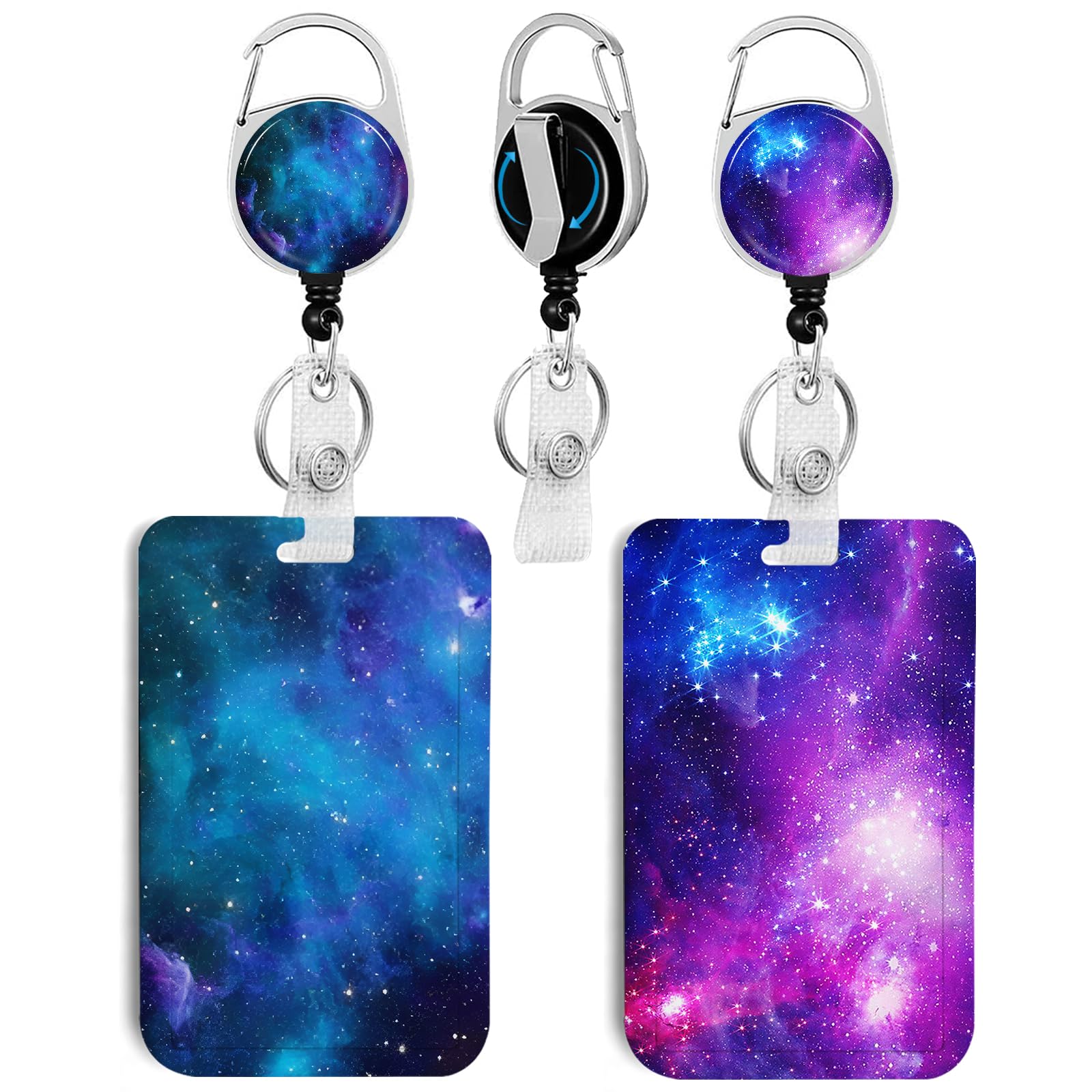 2 Pack Purple Starry Sky Id Badge Holder With Clip Badge Reels Retractable Heavy Duty,Keychain,Id Holder For School Nurse Office