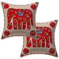 Stylo Culture Decorative Cotton Cushion Covers 16 Inch X 16 Inch Applique Patchwork Red Living Room Decor Elephant Rajasthani Sq