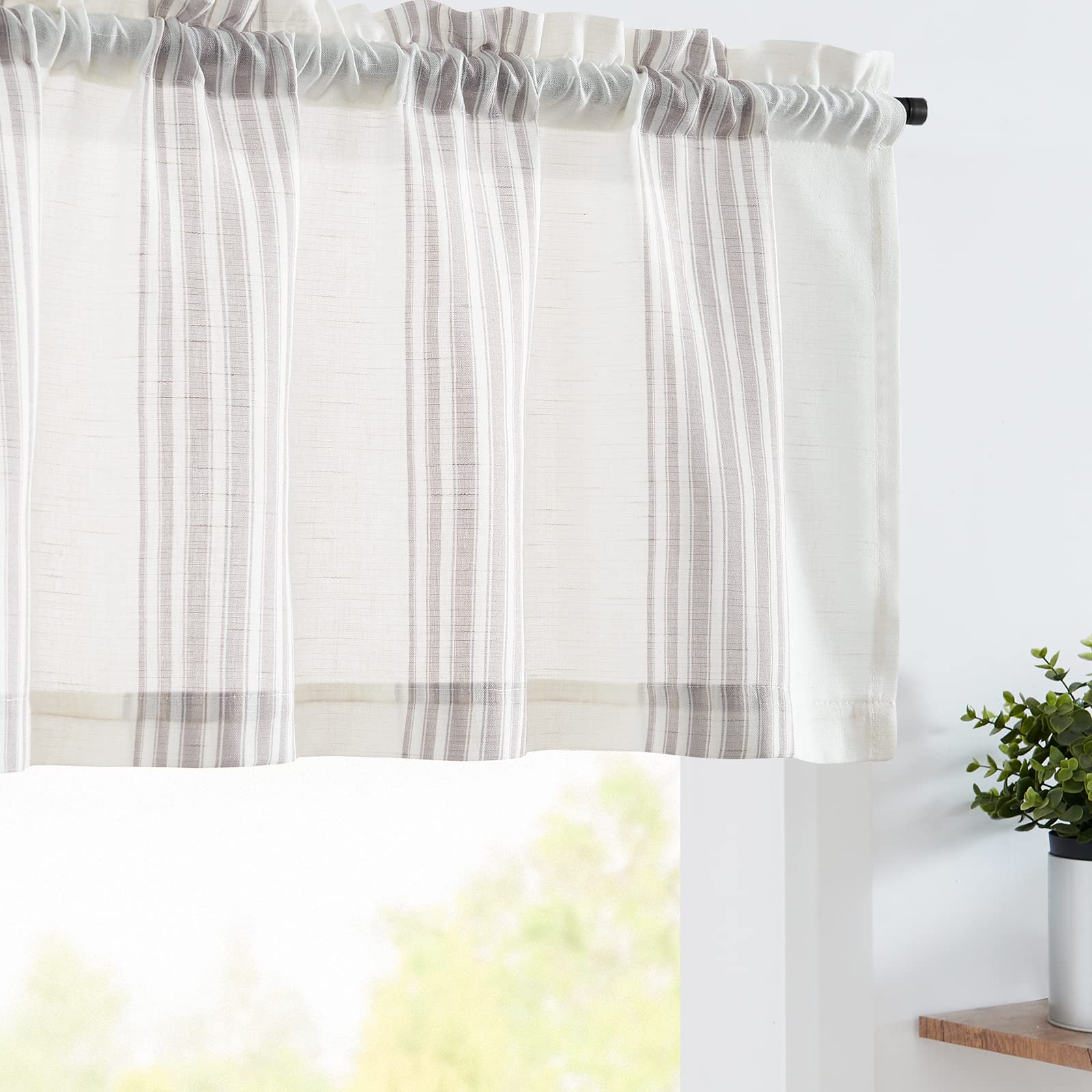 Jinchan Gray Striped Linen Valance Curtain 16 Inch Vertical Striped Valance For Living Room Bathroom Light Filtering Window Trea