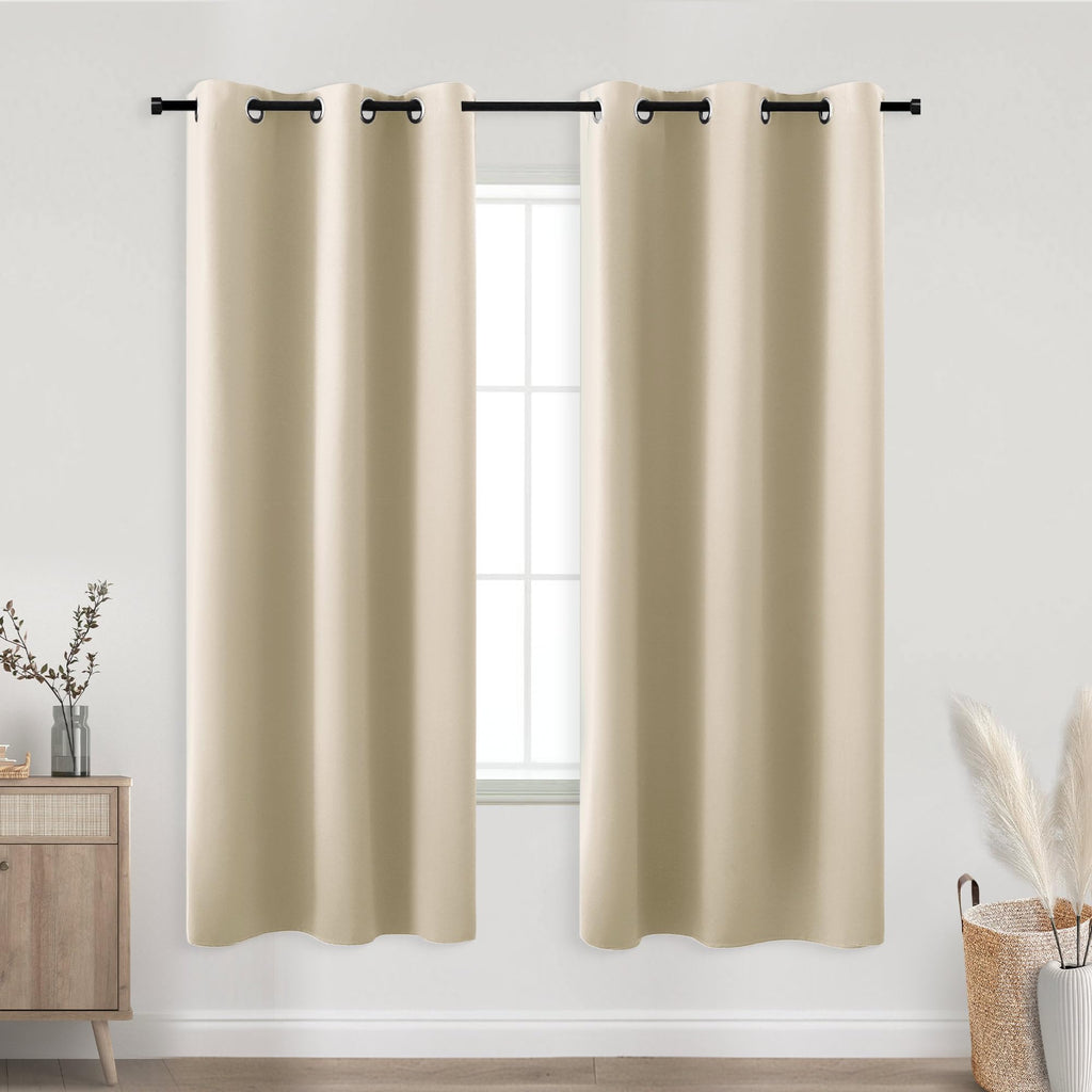 Koufall Beige Curtains 63 Inch Length For Living Room,Blackout Grommet Room Darkening Bedroom Curtains 63 Inches Long 2 Panels Set