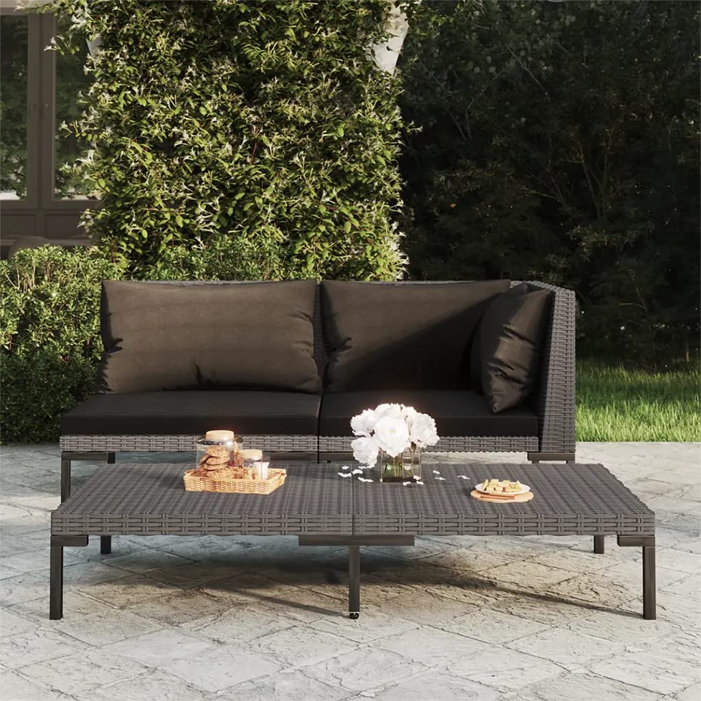 vidaXL Patio Sofa with Cushions, Versatile Outdoor Seating, Half-Round Poly Rattan Material, Weather-Resistant, Easy Assembly, Dark Gray and Black-Like New Condition