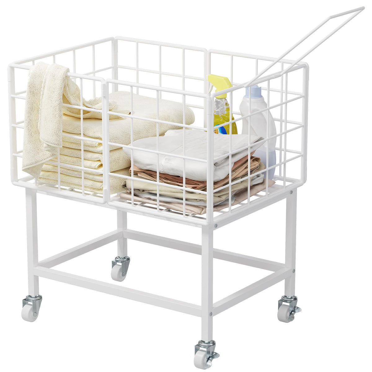 WOWLIVE Rolling Laundry Hamper, Metal Wire Frame Laundry Cart with Wheels