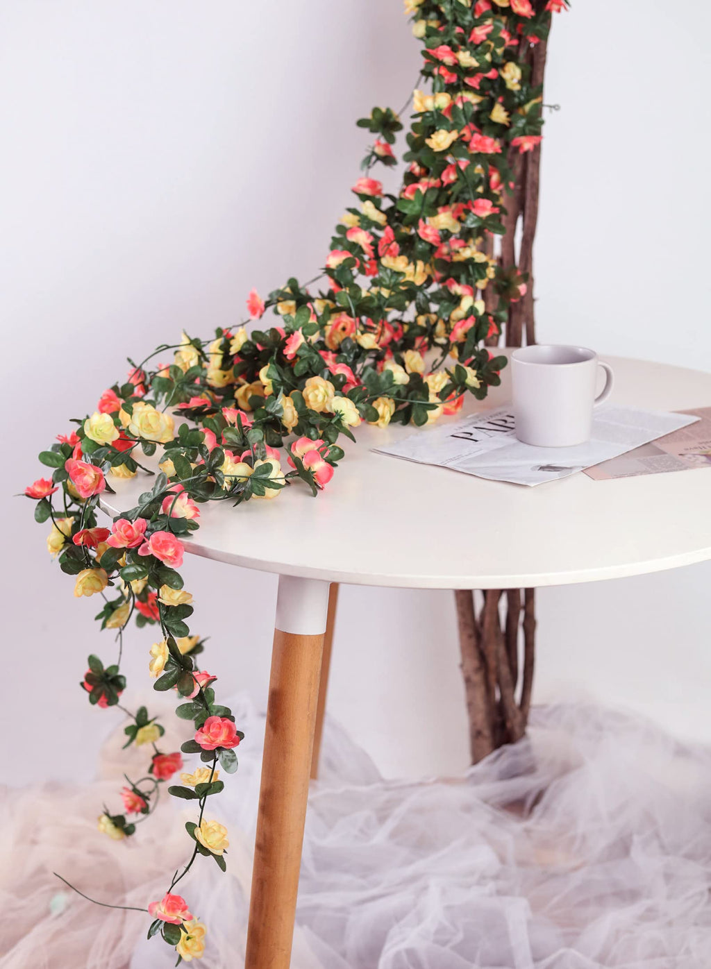 Miracliy 5 Pack 44 Ft Fake Rose Vine Flowers Plants Artificial Flower Hanging Rose Ivy Home Hotel Office Wedding Party Garden Cr