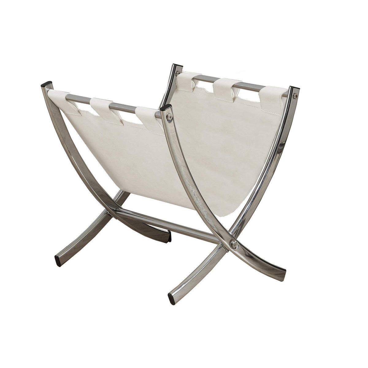 HomeRoots Metal,Leather-Look Magazine Rack - White Leather-Look/Chrome Metal