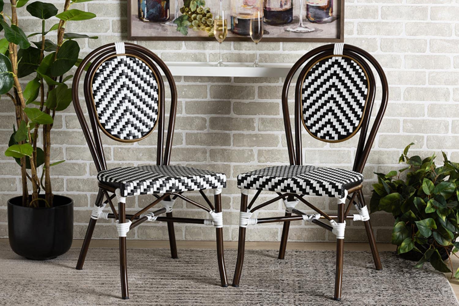 Alaire Weaving and Metal 2-Piece Outdoor Dining Chair Set - Thumbnail 3