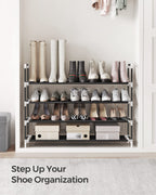 Songmics 4-Tier Shoe Rack, Shoe Storage For Hallway Closet, Slim And Space-Saving, Metal Frame, Non-Woven Fabric Shelves, Black Ulsh054B01