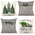 4Th Emotion Gray Christmas Pillow Covers 18X18 Set Of 4 Farmhouse Christmas Decorations Merry Christmas Tree Truck Hello Winter
