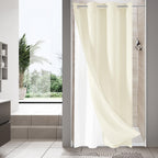 MitoVilla Ivory Waffle Small Stall Shower Curtain 36 x 74, No Hooks Required Half Size Narrow Fabric Cloth Shower Curtain Set wi