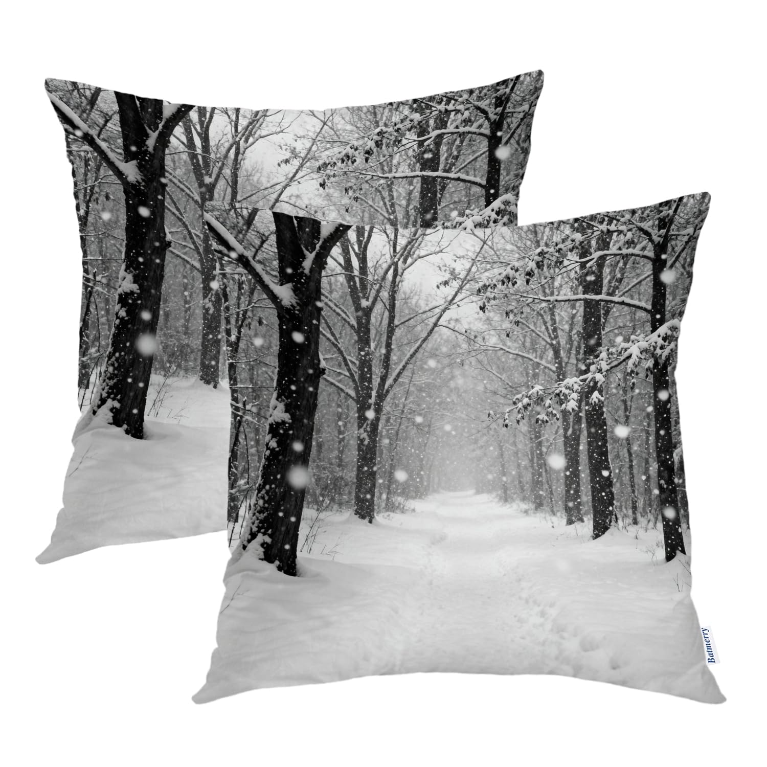 Batmerry Winter Pillow Covers 18x18 Inch Set of 2, Winter Scenes with Snow Covered Trees Double Sided Decorative Pillows Cases T