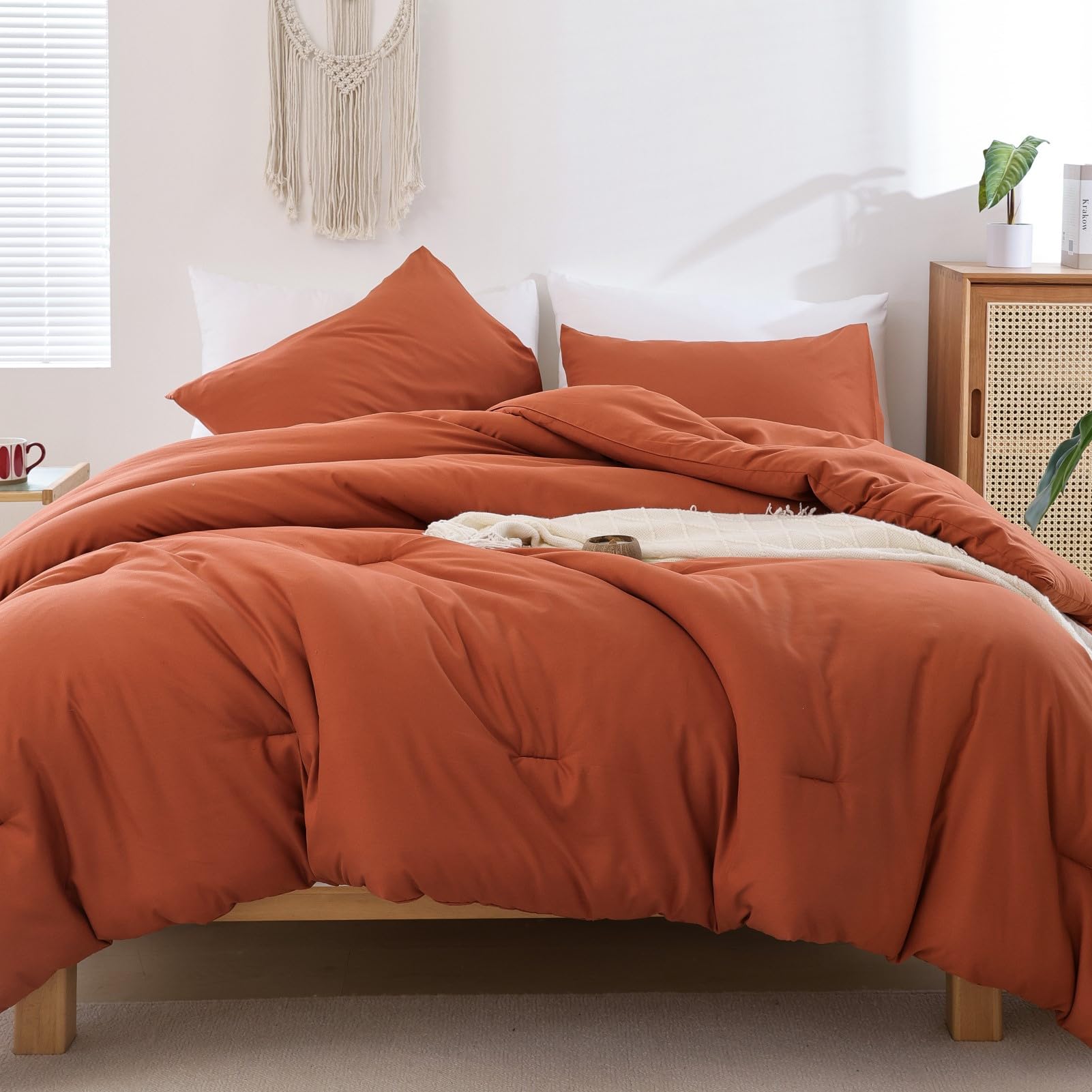 Rosgonia Twin Comforter For College Girls Boys Teens Burnt Orange, 1 Boho Comforter & 1 Pillowcase, Soft Kids Comforter Sets All