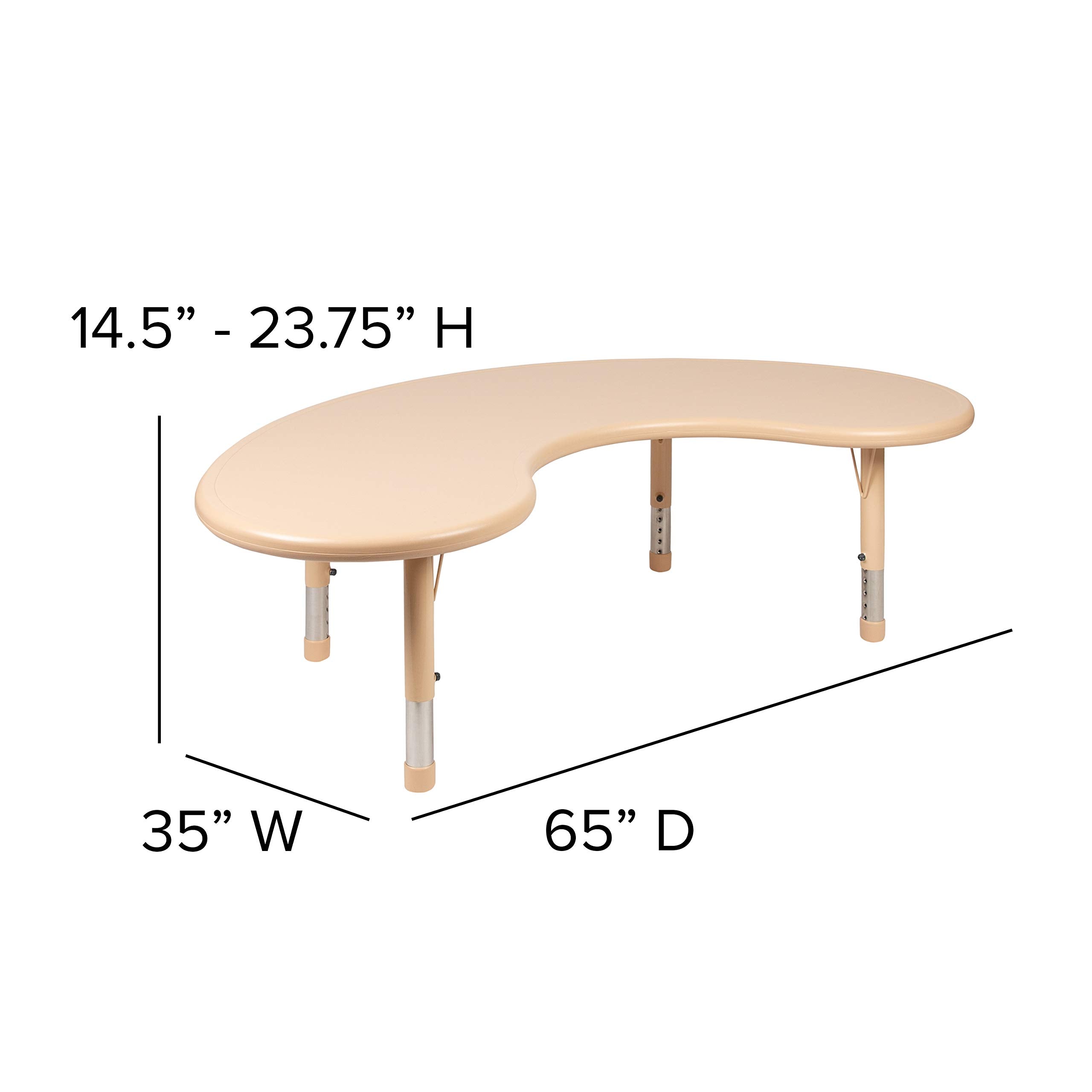Flash Furniture Wren 35'W X 65'L Half-Moon Natural Plastic Height Adjustable Activity Table