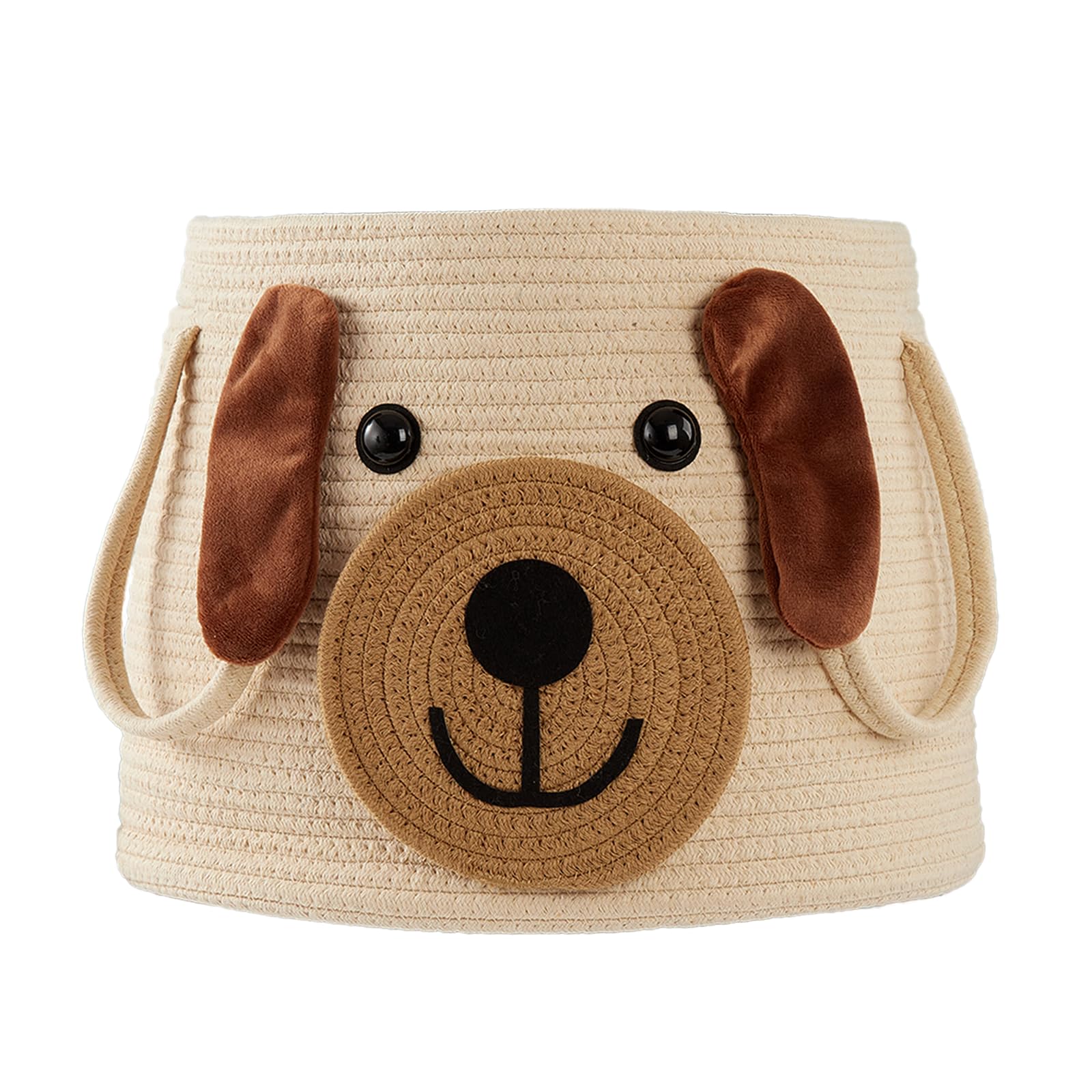 Hugaboom Large Dog Woven Basket with handles, Cute Laundry Basket, Toy Storage Basket, Baby Gift Basket, Animal Basket for Nurse