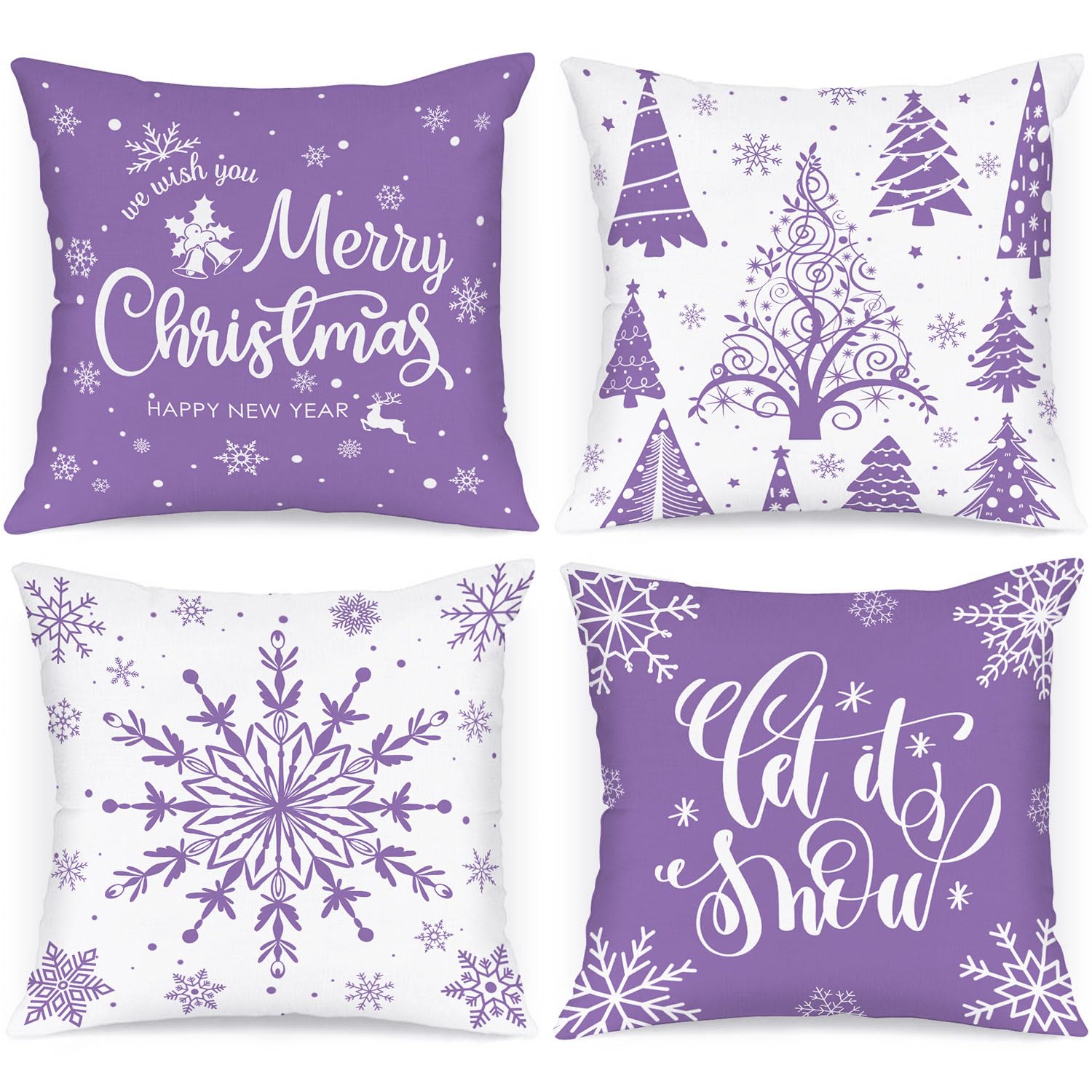 Lanpn Christmas Throw Pillow Covers 18X18 4 Pcs, Merry Christmas Xmas Winter Snowflake Decorative Holiday Cushion Pillow Cases 1