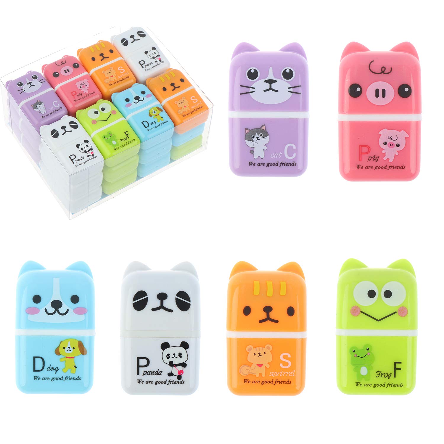 24 Pieces Erasers Roller Erasers Portable Cube Pencil Flexible Rubber Cute Animal Durable Soft Erasers Gift Eraser With Roller C