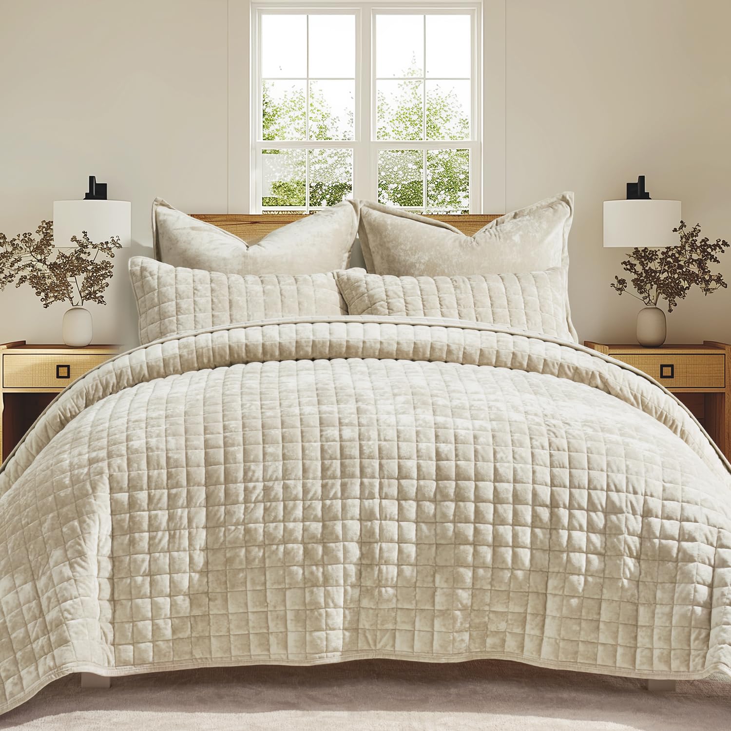 Recyco Luxury Velvet Quilt Queen Size, Ultra Soft Velvet Bedding Sets, Lightweight Quilted Velvet Comforter Set, Channel Stitch