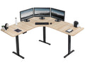 Vivo Electric Height Adjustable 71 X 71 Inch Curved Corner Stand Up Desk, Light Wood Table Top, Black Frame, Memory Controller, L-Shaped Workstation, E3C Series, Desk-Kit-E3Cbc
