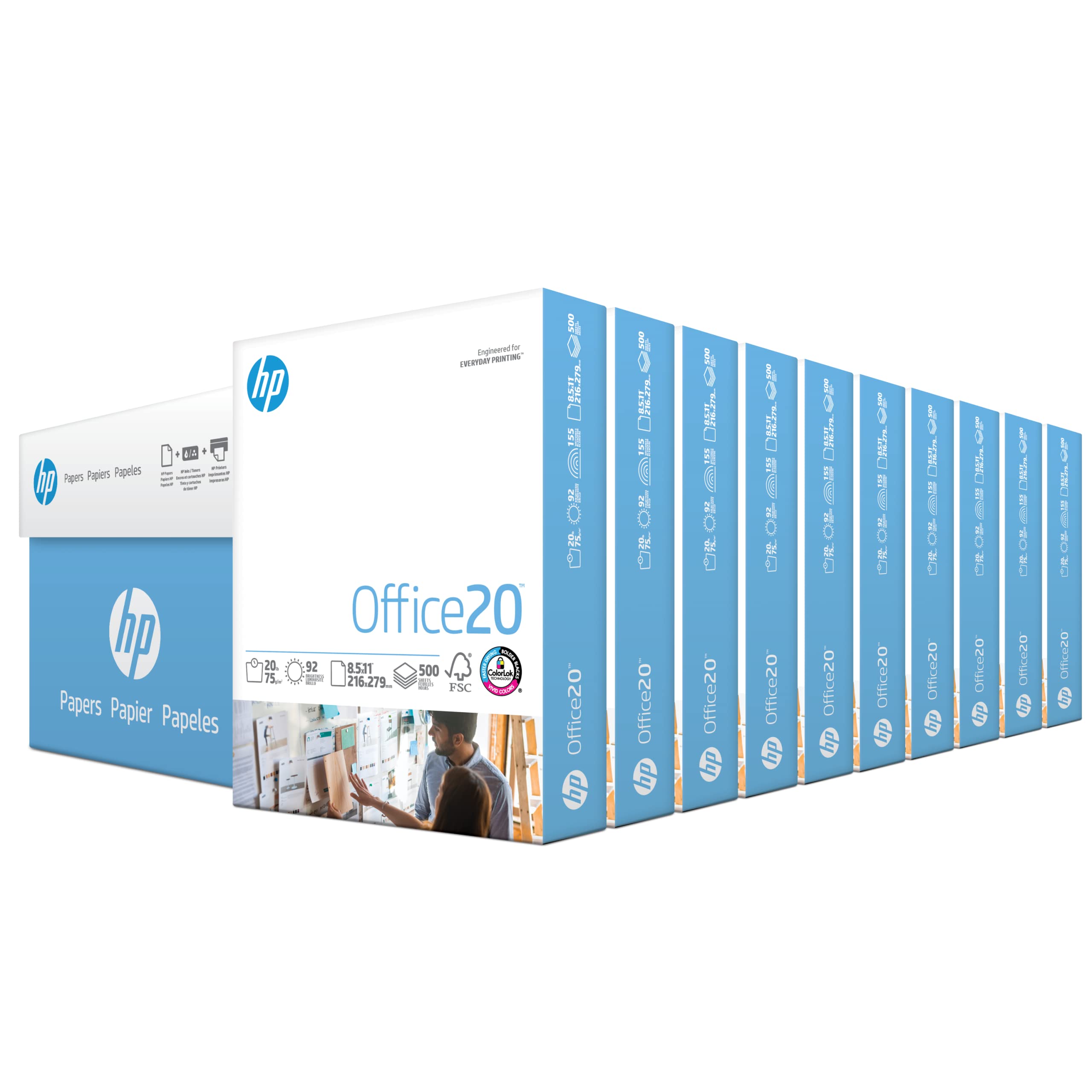Hp Printer Paper | 8.5 X 11 Paper | Office 20 Lb | 10 Ream Case - 5000 Sheets | 92 Bright | Made In Usa - Fsc Certified | 112110