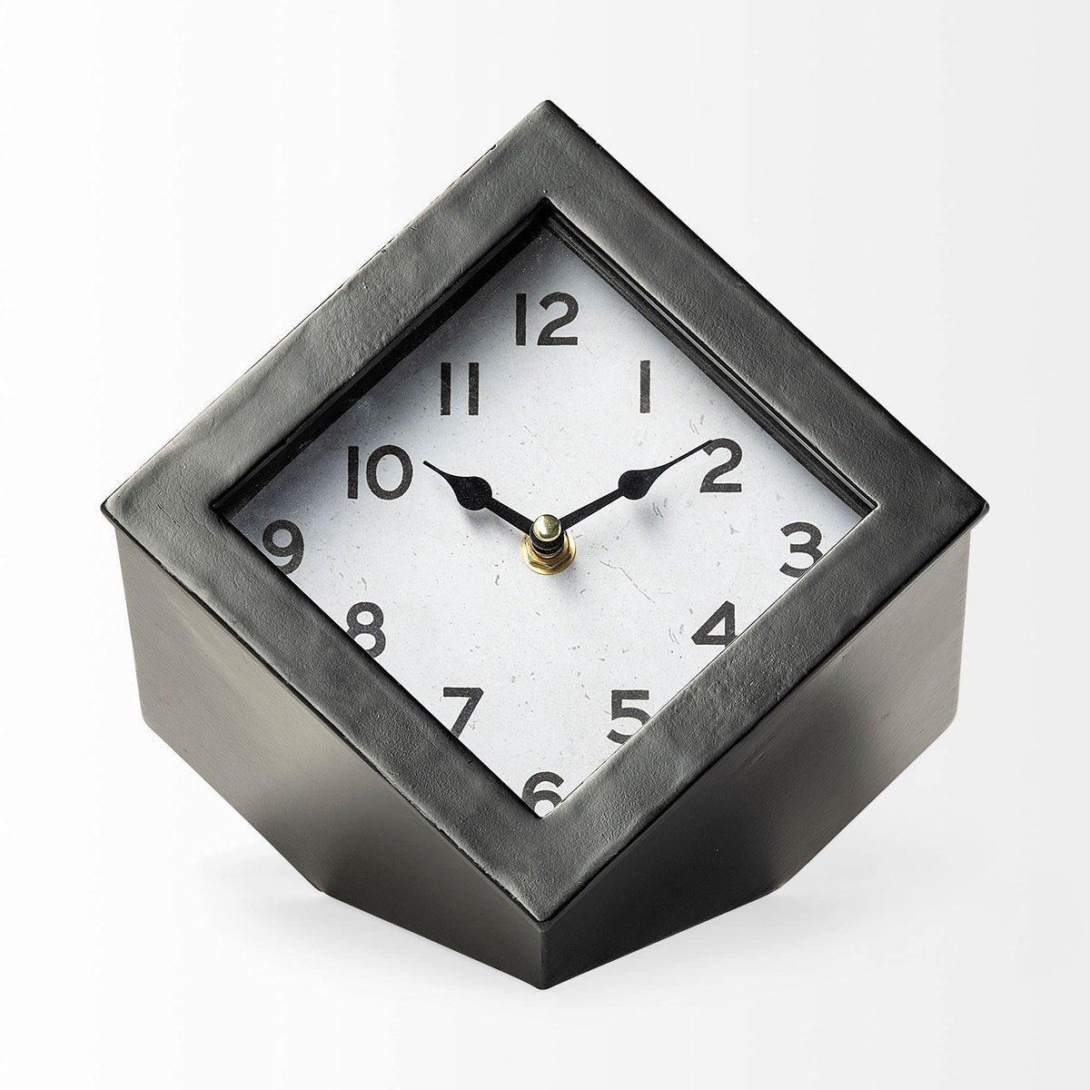 HomeRoots Metal, Other Black Metal Cube Desk Table Clock