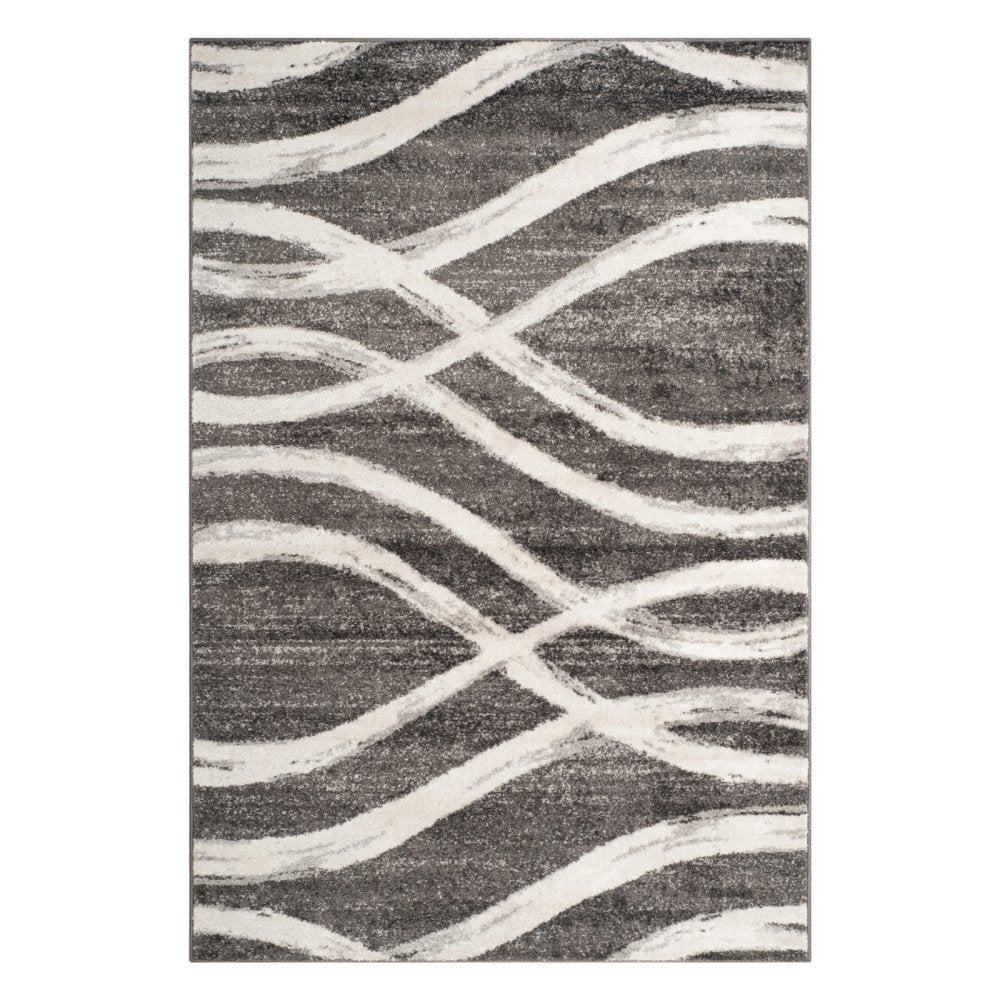 SAFAVIEH Adirondack Collection Area Rug - 6 Square, Charcoal & Ivory, Modern Wave Distressed Design, Non-Shedding & Easy Care, 