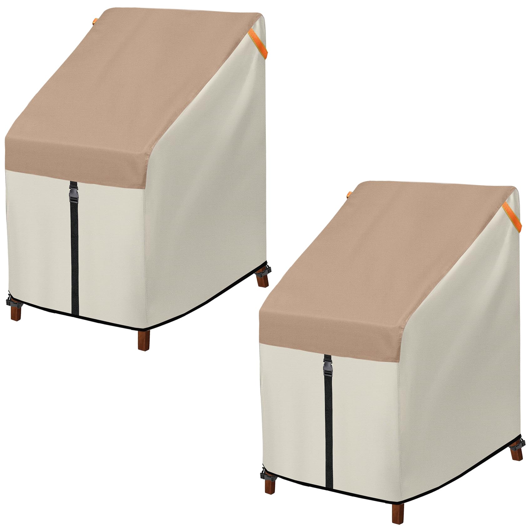 Porch Shield Patio Stackable Chair Covers - Waterproof Outdoor Stack Of Chair Cover 2 Pack - 27W X 33D X 46H Inch, Light Tan & K
