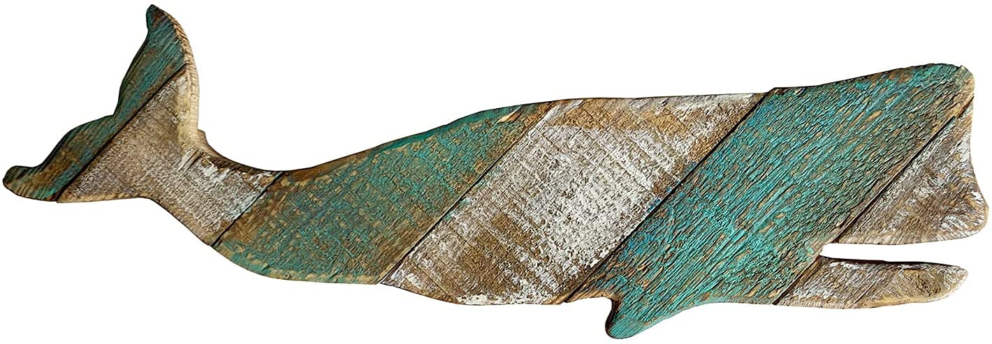 T&Garice Hanging Nautical Wooden Whale Wall Decor,16H,Rustic Whale Wall Art Sculpture Beach Theme Home Decoration