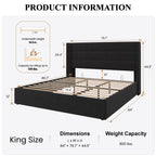 Sha Cerlin King Size Lift Up Storage Bed/Velvet Upholstered/Modern Wingback Headboard/Upholstered Platform Bed Frame/Hydraulic Storage/No Box Spring Needed/Black