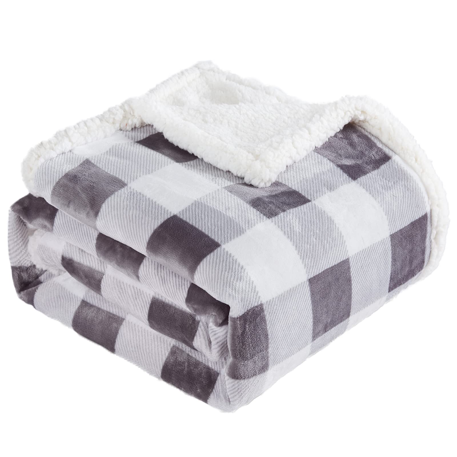 Touchat Sherpa Plaid Throw Blanket, Fuzzy Fluffy Soft Cozy Blanket, Twin Size Plush Fleece Flannel Plush Microfiber Blanket For