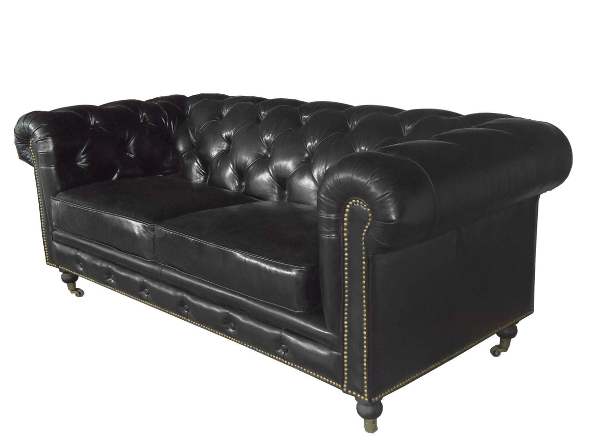 HomeRoots Furniture 36' X 76' X 30' Black Leather Sofa 2 Places