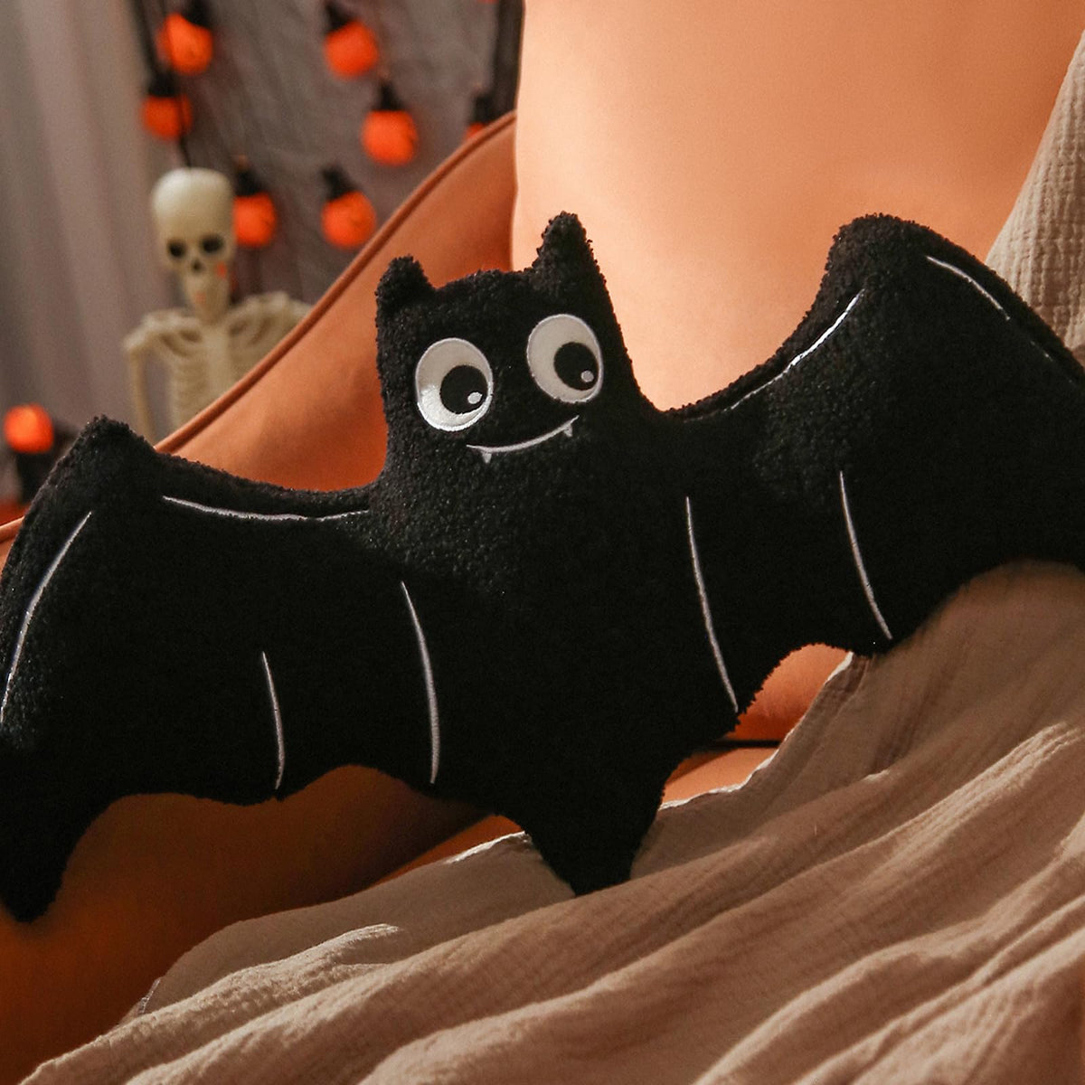 Yrxrus Bat Pillows, Halloween Bat Shaped Throw Pillows For Room Decoration, Large Black Pillows 11X21 Inches Soft Teddy Fleece C