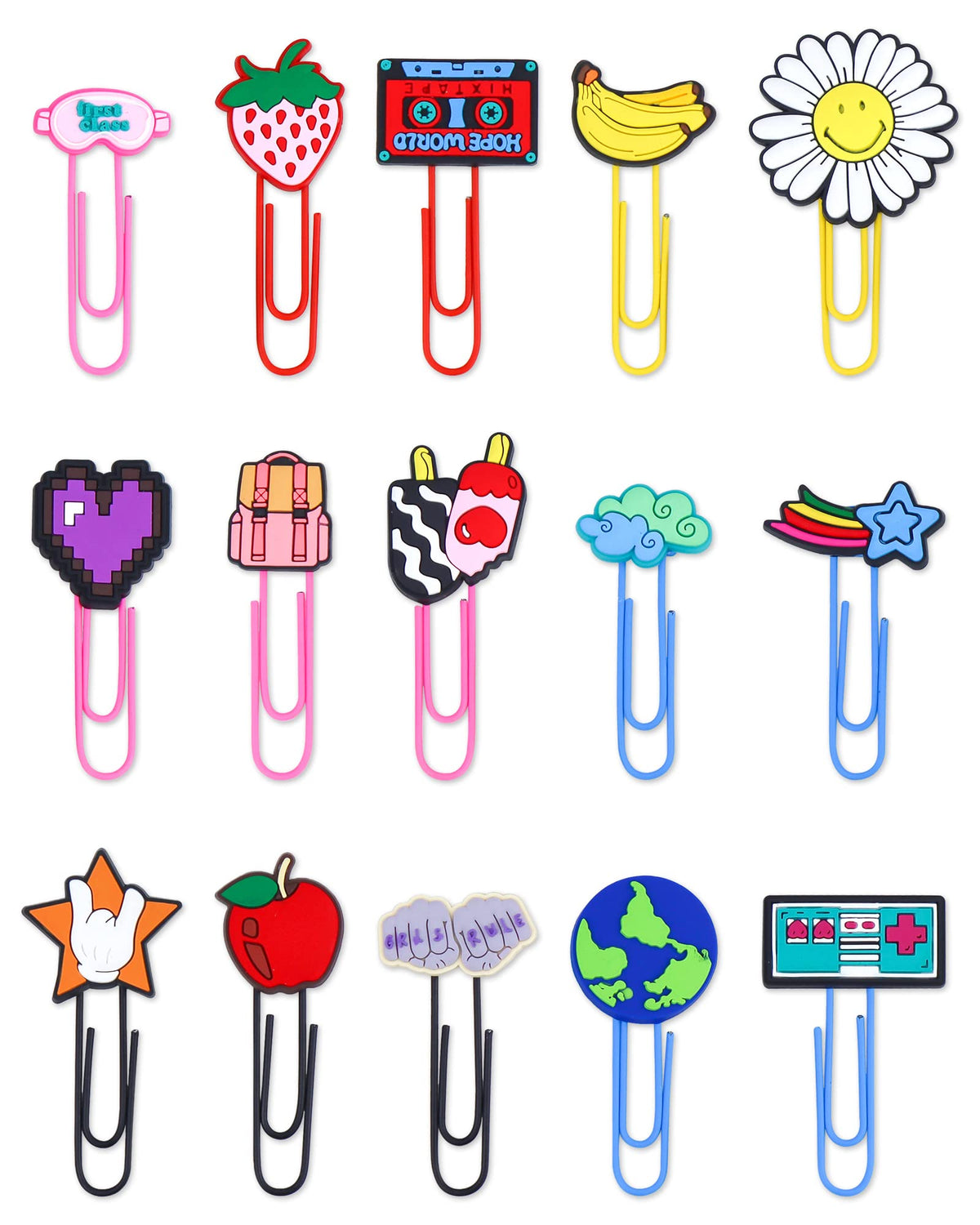 Yetoome 15 Pcs Cute Bookmark Paper Clips Cartoon Silicone Bookmarks With Colorful Paperclips For Kids School Teacher Office Supp