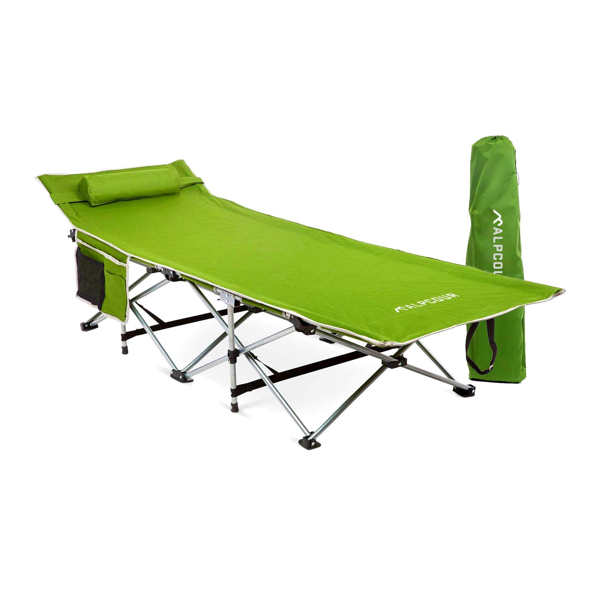 Alpcour Folding Camping Cot - Deluxe Collapsible Single Person Bed in a Bag w/Pillow for Indoor & Outdoor Use - Ultra Lightweigh
