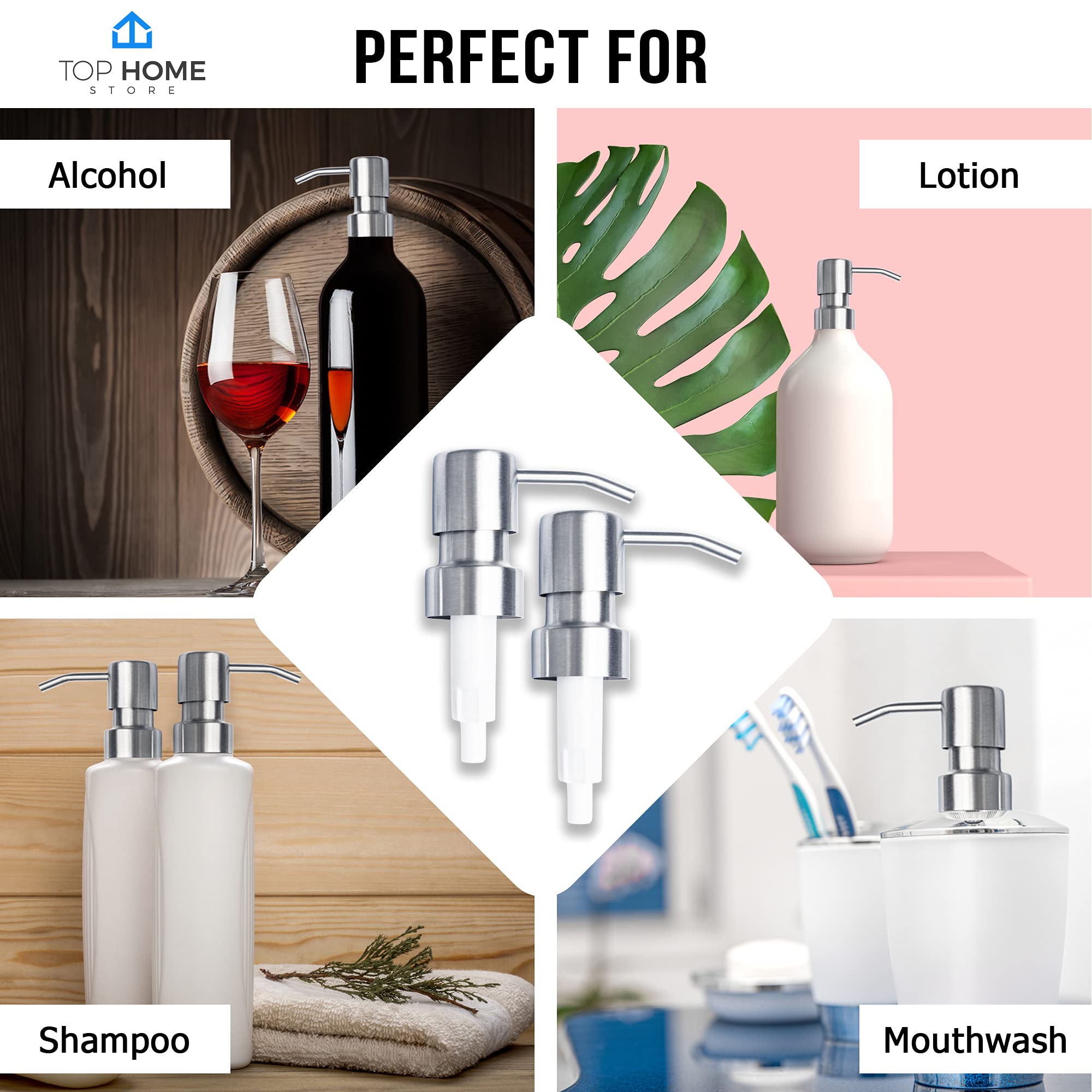 Bathroom Countertop Soap Dispensers (Brushed Nickel, 2 Pack)