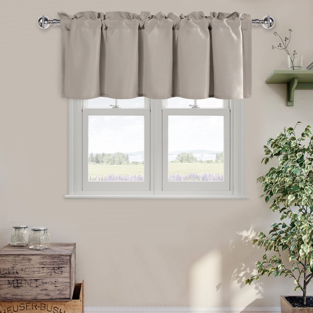 Dwcn Basement Curtain Valance, Taupe Kitchen Curtains For Windows, Rod Pocket Bathroom Curtain Valance, 1 Panel, 52 X 18 Inch, T