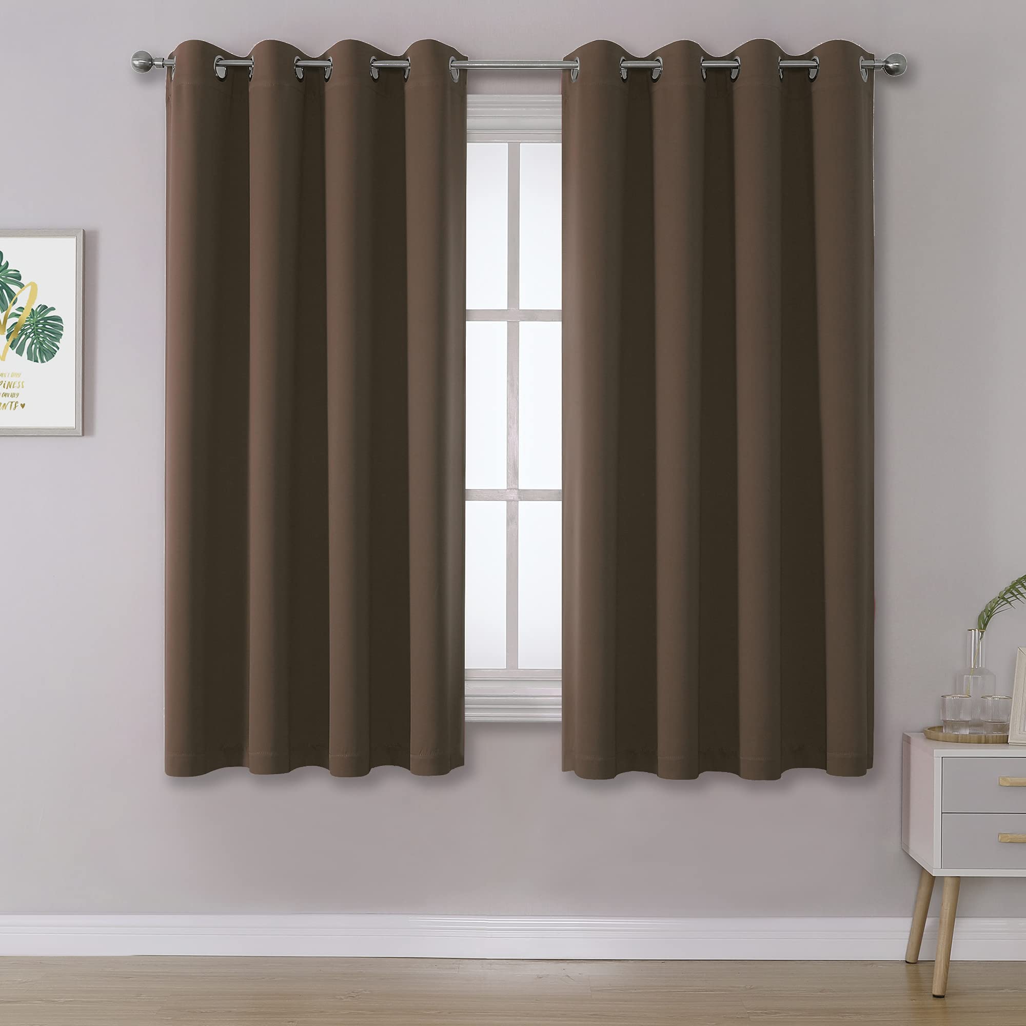 Dualife Coffee Color Brown Blackout Curtain Panels 52 Inch Width 45 Inch Length Thermal Insulated Room Darkening Solid Window Dr