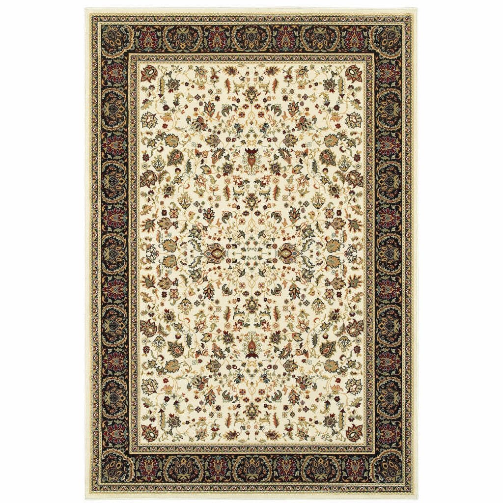HomeRoots 509112 10 x 13 ft. Ivory & Black Oriental Power Loom Stain Resistant Rectangle Area Rug