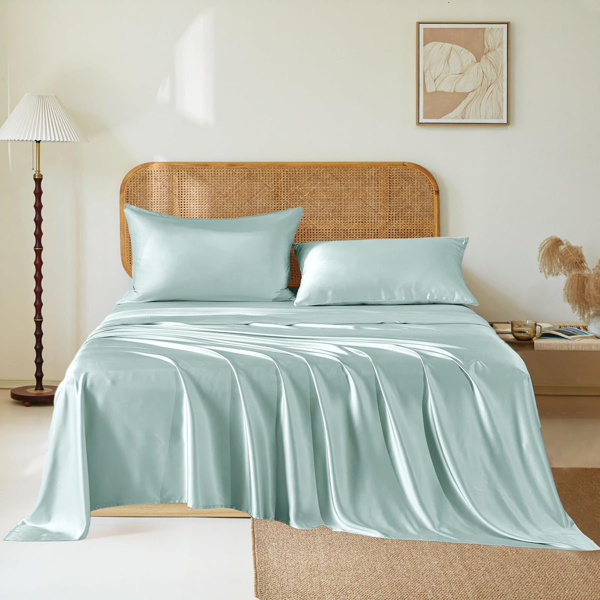 Thxsilk Luxury Mulberry Silk Bed Sheets Set - 4Pcs Silk Sheets Set 16' Deep Pocket - 1 Flat Sheet, 1 Fitted Sheet, 2 Pillowcase