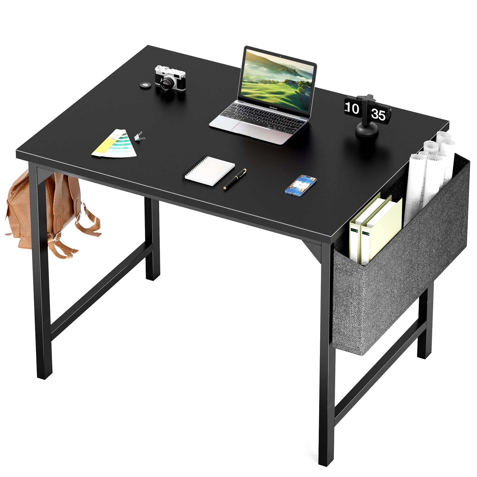 Sweetcrispy Small Computer Office Desk 32 Inch Kids Student Study Writing Work With Storage Bag & Headphone Hooks Modern Simple Home Bedroom Pc Table - Black