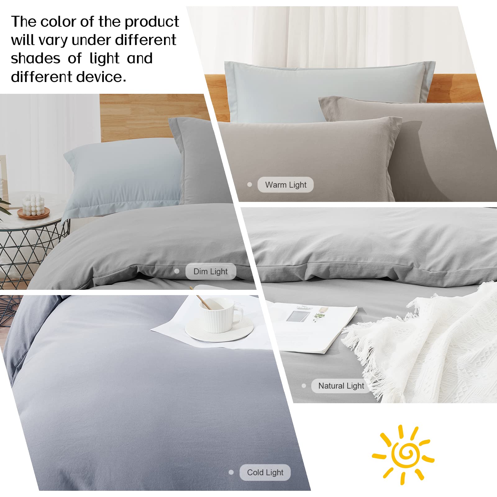 Dreaming Wapiti Duvet Cover King,Washed Microfiber Ice Grey King Size Duvet Cover Set,Solid Color - Soft And Breathable With Zipper Closure & Corner Ties (Ice Grey, King)