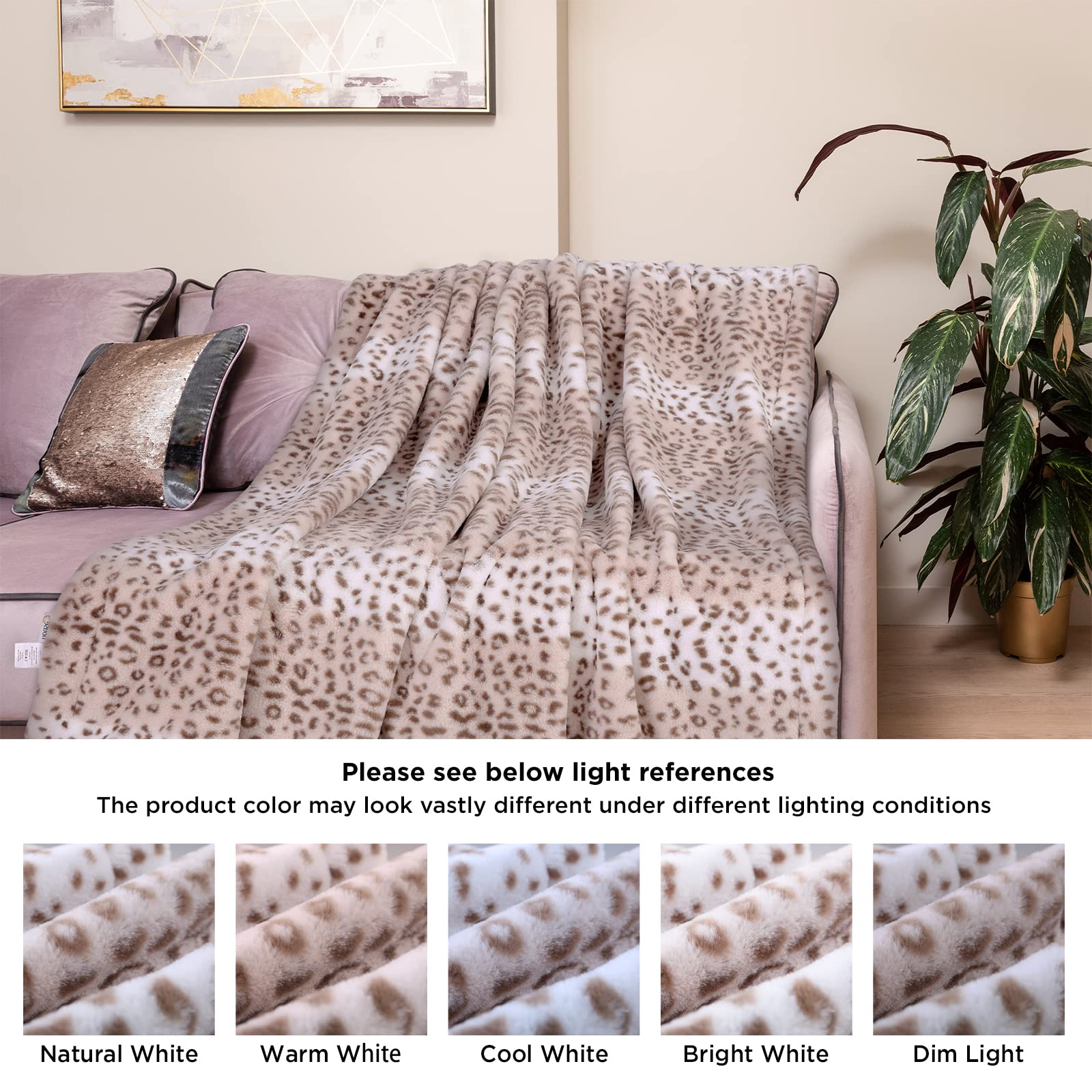 Westinghouse Heated Throw Blanket, 50"x60", Faux Fur to Flannel, Leopard, 6 Heating Levels, Machine Washable, Model WH-HFF50-LEOPARD-C