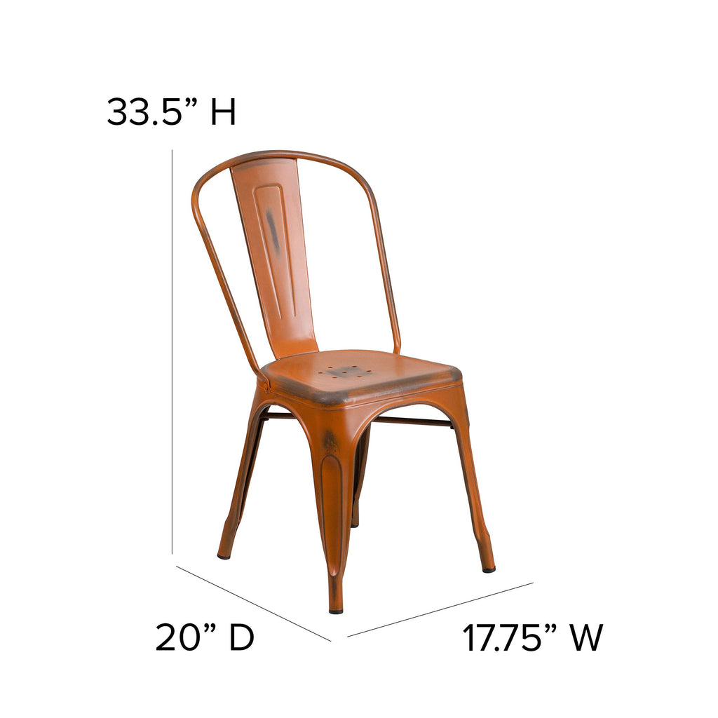 Flash Furniture Commercial Grade Distressed Orange Metal Indoor-Outdoor Stackable Chair